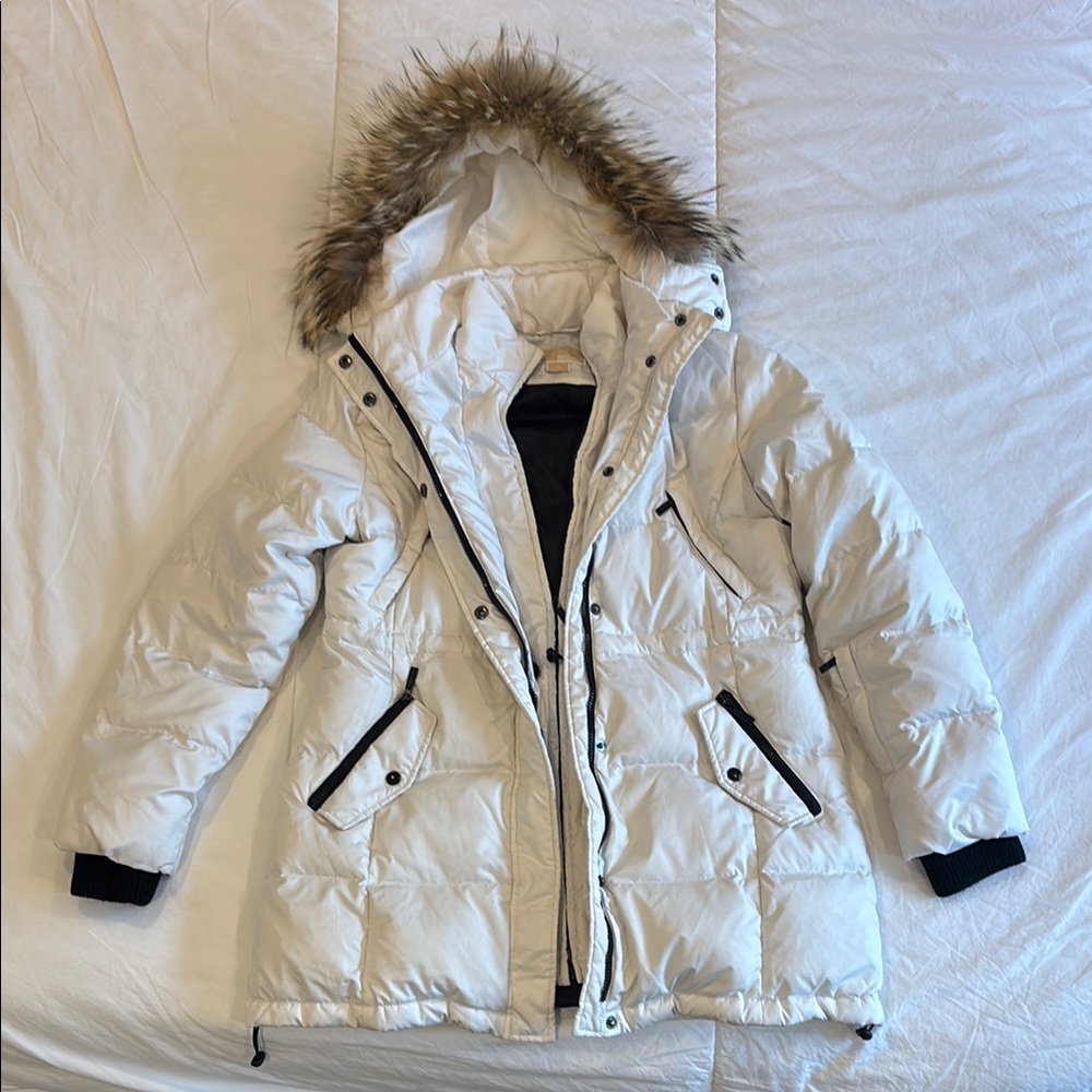 White Fur-Trimmed Winter Coat